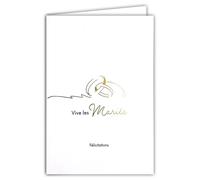 63-1164 Carte de Vœux Vive les Mariés Félicitations Mariage Alliances en Or Doré Brillant sur Papier Mat Qualitatif pour écrire dedans - Avec Enveloppe Blanche Format 12x17,5cm - Fabriqué en France