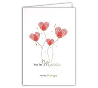 63-1165 Carte Félicitations Mariage Vive les mariés écrit en Or Doré Brillant et Ballons rouges Empreintes de doigts en forme de Cœur pour Célébrer l'Amour pour Couples Unis - Avec Enveloppe 12x17,5cm
