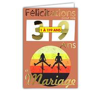 63-2001 Carte avec Enveloppe ANNIVERSAIRE DE MARIAGE Félicitations pour vos 1 à 119 ans TIRETTES en OR Doré Brillant Scintillant étincelant Couple à Vélo Bicyclette Lever Coucher de Soleil