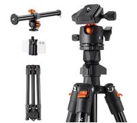 63,8''/1,63 m Trépied Caméra, Trépied de Voyage en Aluminium, Charge 8kg avec Tête de 28mm, Colonne Centrale Transversale et Clip