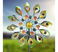 63 inch Kinetic Wind Spinners with Stake, Metal Windmill Garden Decorations, 360 Swivel Peacock Outdoor Wind Sculpture, Dual Direction Wind Catcher for Yard Art, Lawn Decor, Idea Gifts