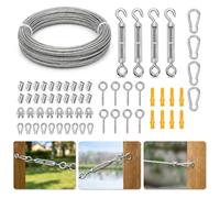 63 Pièces Cable Inox, Câble Acier Inoxydable, 30M Câble Inoxydable 2mm | Tendeurs de Câble M5, Vis à Oeillet, Serre-Câbles, Cosses, pour Fil Linge Extérieur, Tentes, Plantes Grimpantes