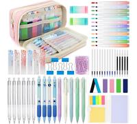 63 Pièces Fournitures Scolaires Esthétiques Avec Trousse À Stylos,12 Surligneur Pastel,5 Stylos Gel,4 Stylos Effaçables,6 Porte Mine,Ensemble De Papeterie Pour Étudiants,Rose