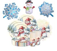 63 pièces Frozen Ensemble de vaisselle d'anniversaire, Ice Party, comprend des tasses, des serviettes, des assiettes, des ballons bonhomme de neige et flocons de neige