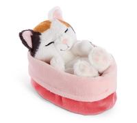 63131 Doudou Chat Porte-Bonheur, 12 cm, endormi dans Un Panier, Multicolore, Peluche Douce, Adorable Peluche pour câliner et Jouer, pour Enfants et Adultes, idée Cadeau