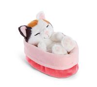 63131 Doudou Chat Porte-Bonheur, 12 cm, endormi dans Un Panier, Multicolore, Peluche Douce, Adorable Peluche pour câliner et Jouer, pour Enfants et Adultes, idée Cadeau