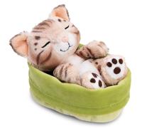63132 Doudou Chat Bengal endormi dans Un Panier, 12 cm, Multicolore, Peluche Douce, Adorable Peluche pour câliner et Jouer, pour Enfants et Adultes, idée Cadeau