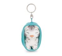 63161 Sleeping Pets Porte-clés Motif Léopard des neiges, 8 cm, dans Un Panier, Multicolore, Compagnon en Peluche pour Sac à Dos ou Sac, Porte-clés pour Petits et Grands