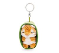 63162 Sleeping Pets Porte-clés Tigre, 8 cm, dans un panier, Multicolore, Compagnon en peluche pour sac à dos ou sac, porte-clés pour petits et grands