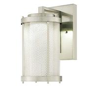 63183 Luminaire mural d'extérieur à LED à intensité variable à une lampe, finition nickel brossé avec treillis et verre dépoli clair