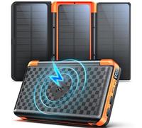 63200mAh Batterie Externe Solaire:Power Bank avec 3 solarpanel 22.5 W Charge Rapide USB-C Chargeur Portable Charge sans Fil avec Lampe SOS & Affichage Numérique, pour Phones Camping Outdoor