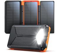 63200mAh Batterie Externe Solaire:Power Bank avec 3 solarpanel PD22.5 W Charge Rapide USB-C Chargeur Portable Charge sans Fil avec Lampe SOS & Affichage Numérique, pour Phones Camping Outdoor