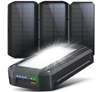 63200mAh Power Bank Solaire avec 4 Sorties,30W Charge Rapide avec 3 Panneaux Solaires,Batterie Externe Torche Extra Large SOS,Charge Rapide et Indicateur de Charge Solaire