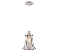 63618 Luminaire suspendu d'intérieur à une lampe, finition nickel brossé avec treillis et verre transparent