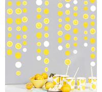 63Ft Citron Décorations De Fête Guirlande Papier à Pois Jaunes et Blancs à Suspendre Citronnée Cercle Points Banderole Streamer pour Thème Fête Limonade d'été Anniversaire Mariage Bapteme EVJF Decor