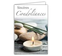 64-1029-A Carte Sincères Condoléances Bougie Galets Pierres Encens