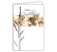 AFIE 64-1036 Carte Sincères Condoléances avec Enveloppe Blanche - Argenté Brillant Feuilles Erable Sépia Graminée Graphisme Contemporain Deuil Décès - Format Fermé 11,5x17 cm - Fabriquée en France