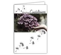 64-1038 Carte Sincères Condoléances avec Enveloppe Blanche - Argenté Brillant Fleur Hortensia - Graphisme Contemporain Deuil Décès - Format Fermé 11,5x17 cm - Fabriquée en France