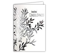 64-1041 Carte Sincères Condoléances Branche olivier Arbre Feuilles Symbole Paix Sagesse Eternité Argenté