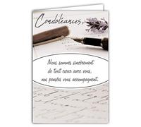 64-1044-A Carte Sincères Condoléances avec Enveloppe Blanche - Argenté Brillant Nous Sommes avec Vous Nos Pensées Vous Accompagnent Deuil Décès - Format Fermé 11,5x17 cm - Fabriquée en France