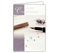 64-1051 Carte Sincères Condoléances Gris Argenté Brillant Stylo Plume écrire un mot Décès Enterrement Deuil Violet Lavande Graines de Pissenlit Fabriqué en France