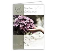 64-1054 Carte Sincères Condoléances Gris Argenté Brillant Décès Deuil Fleurs Hortensia Violet Vert Kaki Main Graines Pissenlit Fabriqué en France
