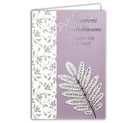 64-1056 Carte Sincères Condoléances Bon Courage dans cette épreuve Violet Gris Argenté Brillant Décès Deuil Fleurs Feuilles mortes Arbre Fabriqué en France