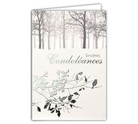 64-1059 Carte Sincères Condoléances Gris Argenté Brillant Décès Deuil Forêt Arbres Branche Feuilles Chêne Oiseau Fabriqué en France
