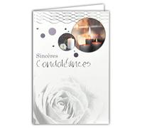 64-1061 Carte Sincères Condoléances Gris Argenté Brillant Décès Deuil Bougies Fleur Rose Fabriqué en France