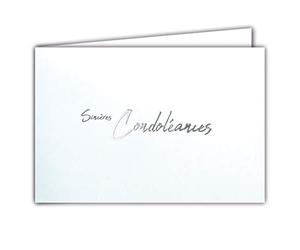 64-1065 Carte Sincères Condoléances avec Enveloppe Blanche - Argenté Brillant sur Fond Blanc - Décès et Deuil - Format Fermé 17x11,5 cm - Fabriquée en France