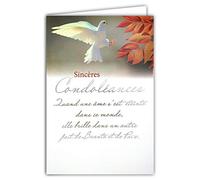 64-1073 Carte Sincères Condoléances avec Enveloppe Blanche - Décès et Deuil - Cérémonie Funéraire -Texte Argenté Qui Brille Colombe Paix Ame - Fabriquée en France