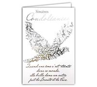 64-1074 Carte Sincères Condoléances avec Enveloppe Blanche - Décès et Deuil - Cérémonie Funéraire -Texte Argenté Qui Brille Colombe Paix Ame - Fabriquée en France