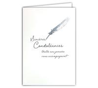 64-1094 Carte Sincères Condoléances Toutes nos pensées vous accompagnent Plume Argentée Illustration Fine et Délicate sur Papier Mat - Avec Enveloppe Blanche Format 12x17,5cm - Fabriqué en France