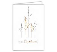 64-1095 Carte Sincères Condoléances Brin d Herbe Cuivré Graminée Illustration Fine Délicate épurée sur Papier Mat pour écriture intérieur - Avec Enveloppe Blanche Format 12x17,5cm - Fabriqué en France