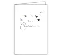 64-1098 Carte Sincères Condoléances Argenté Envol Oiseaux Colombes Paix Illustration Fine et Délicate sur Papier Mat pour écriture intérieur Avec Enveloppe Blanche Format 12x17,5cm Fabriqué en France