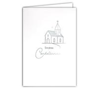 64-1099 Carte Sincères Condoléances Argentée église Chapelle Chrétienne Catholique Illustration Religieuse Fine Délicate sur Papier Mat - Avec Enveloppe Blanche Format 12x17,5cm - Fabriqué en France