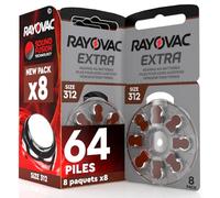 64 Batteries pour appareils auditifs Rayovac Extra Size 312 Brun Udivita - 8 Blister de 8 Piles