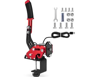 64 Bit Frein à main PC USB, Mettre à jour le frein à main Sim Racing Games pour lo gitech G25 G27 g29 T500 t300 Thrust Master Fanatecosw Dirt rally, Câble en nylon 2m/ressort renforcé/Rouge + pince
