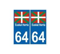 64 Euskal Herria sticker auto Pays Basque autocollant plaque immatriculation- Angles : arrondis- Couleur de fond : blanc