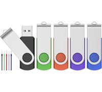 64 GB USB 2.0 Memory Stick Set of 5 ¿ Swivel Memory Stick 64 GB USB Flash Drive ¿ Multi-coloured USB Stick PenDrive with Strings