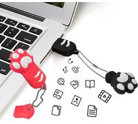 64 GB USB Flash Drive 64 GB Cute Cat Paw Print Memory Stick USB Key Pendant for Gift PC Tablet Data Storage (Black Pink)