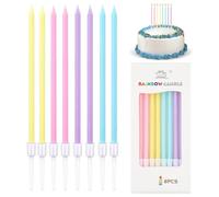 64 Pièces Bougies de Gâteau d'anniversaire,Longue Minces Bougies d'anniversaire avec Support,Couleur Arc en Ciel Bougies,Jolies décorations de gâteau,pour anniversaires,baby shower