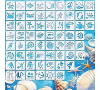 64 Pièces Pochoirs pour Peinture,7.6×7.6cm,Étoiles de mer Coquillages,Pochoir Ocean Réutilisables pour DIY Scrapbooking Textile Decoration Murale (STYLE 3)