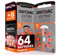 64 Piles Rayovac Extra Size 13 pour appareils auditifs + 8 Piles Udivita