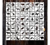 64 pochoirs d'animaux pour peinture, petits pochoirs réutilisables cerf ours modèle arbre abeille oiseau papillon bricolage loisirs créatifs pochoirs de peinture pour peindre sur bois mur carte roche