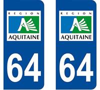 64 Région Aquitaine département région Autocollant Plaque immatriculation Auto Voiture Sticker, Couleur : Bleu, Angle : Arrondi