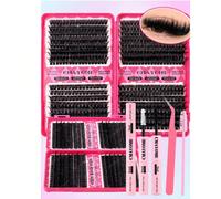 640/596/574/200 pièces Faux cils à segment unique D Curl, ensemble grande capacité, convient aux débutants, comprend colle à cils, scellant, pince à épiler, brosse à cils, utilisation DIY à la maison 