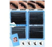 640 pièces Ensemble d'extensions de faux cils classiques D Curl, incluant des combinaisons de densités multiples de 10D à 150D, matériau en fausse fourrure de vison, boucle naturelle, doux et conforta