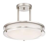 64009 Luminaire de plafond de 30 cm à montage semi-encastré d'intérieur à LED à intensité variable, finition nickel brossé avec abat-jour en acrylique blanc