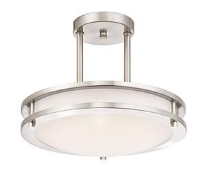 64009 Luminaire de plafond de 30 cm à montage semi-encastré d'intérieur à LED à intensité variable, finition nickel brossé avec abat-jour en acrylique blanc